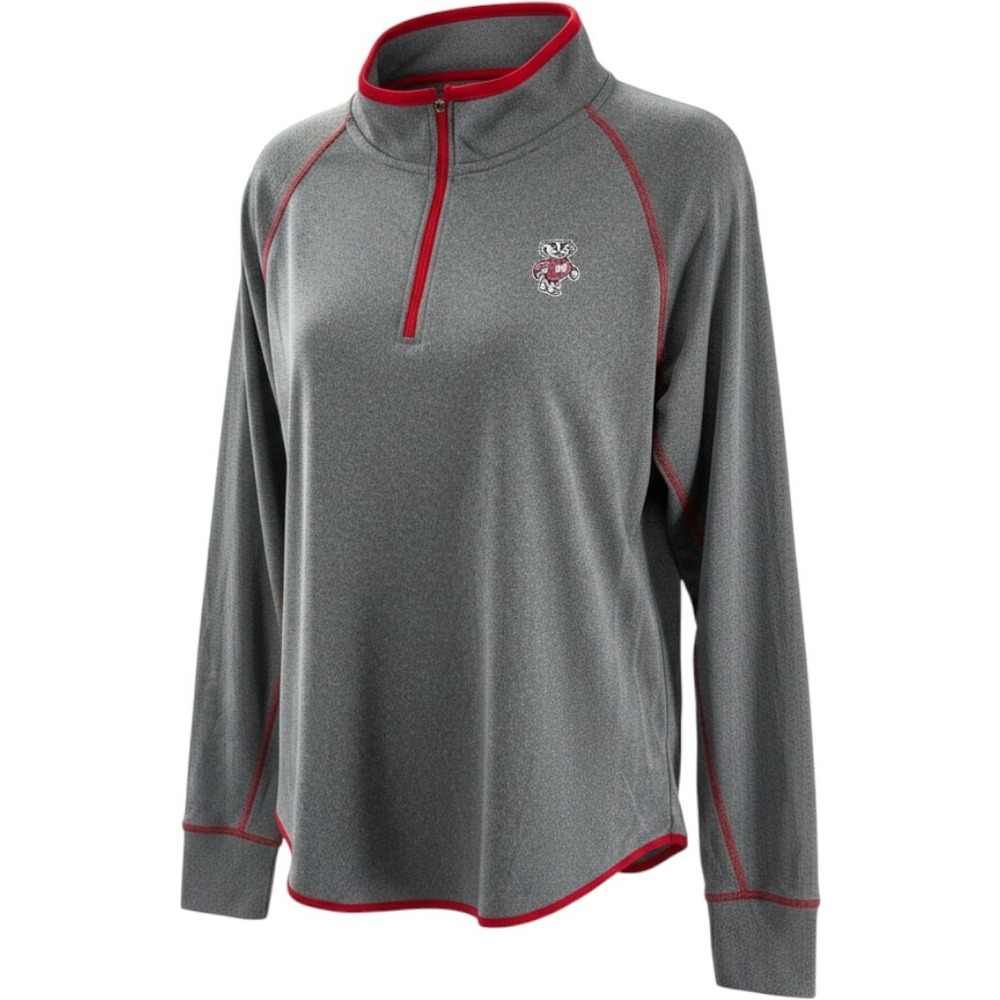 Colosseum Wisconsin Badgers Quarter Zip Pullover Grey Shirt Womens XLarge